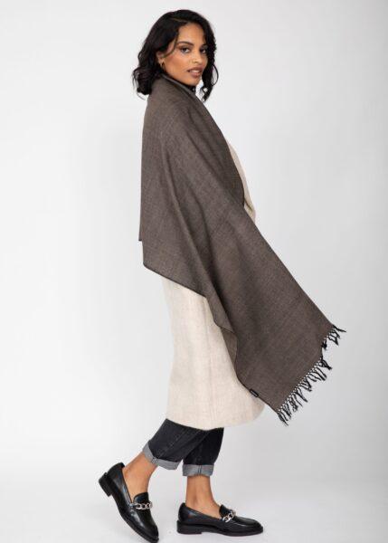Herringbone Handloom Merino Wool Pashmina Scarf Black 200 X 75cm
