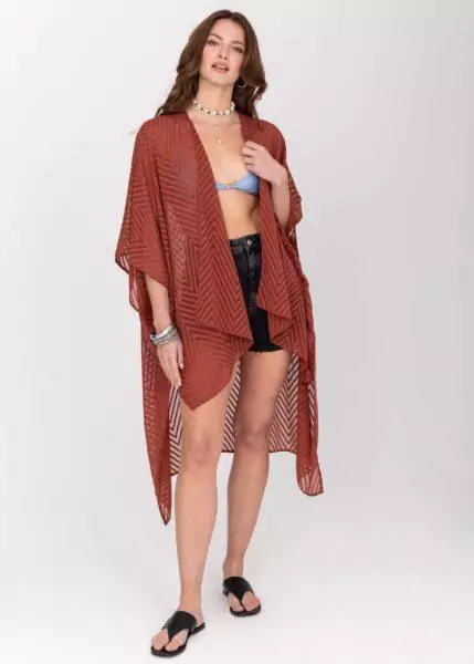 High Low Kimono Zig Zag Print Orange