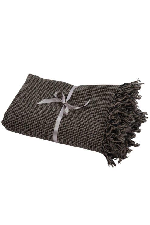 Houndstooth Handwoven 100% Merino Wool Throw and Oversize Blanket Scarf Mocha Brown