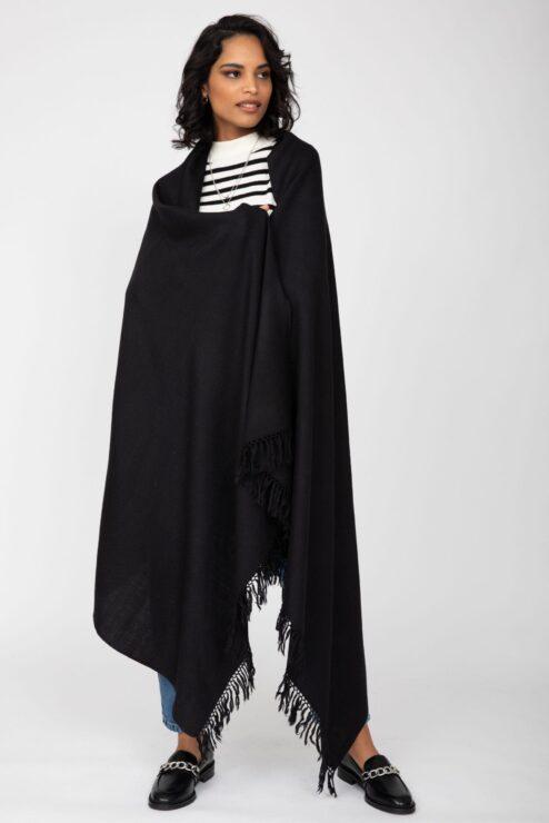 Kasa Merino Wool Pashmina & Oversize Scarf 100 X 200cm Black