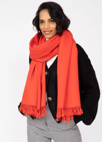 Kasa Merino Wool Pashmina & Oversize Scarf 100 X 200cm Tomato Red