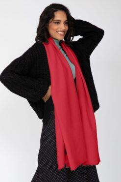 Kasa Merino Wool Pashmina & Oversize Scarf 75 X 200cm Red