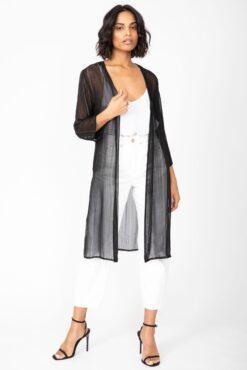 Kimono Cover Up in Sheer Black with Silver Sparkle