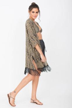 Kimono Cover Up With Tassels Paisely Print