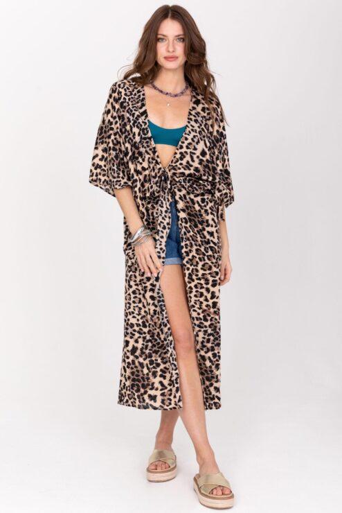 Long Kimono in Leopard Print