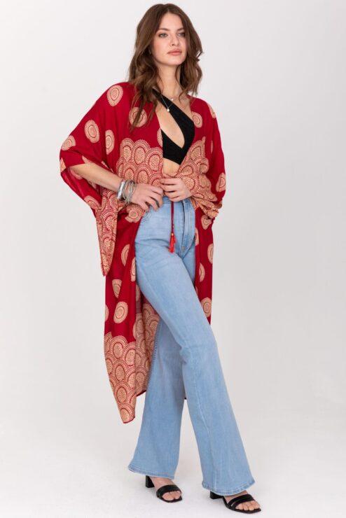 Long Kimono in Mandala Print Red