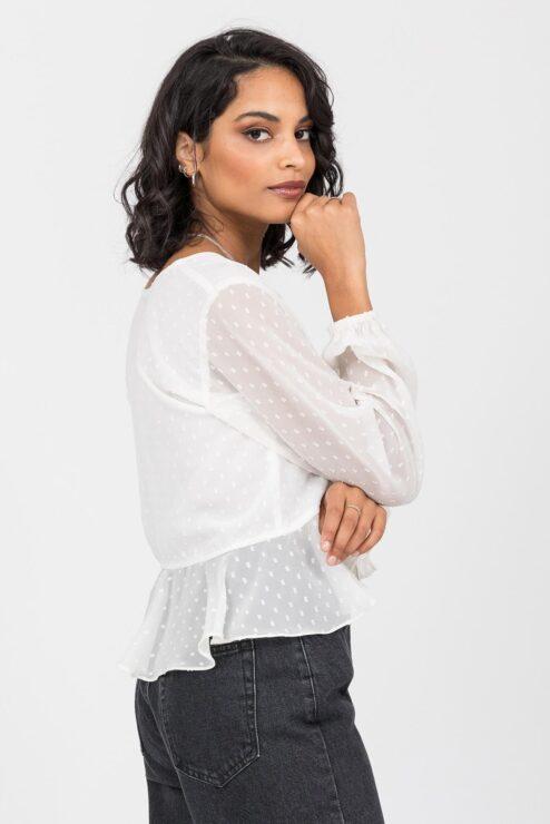 Long Puff Sleeve Butterfly Top In Ivory White