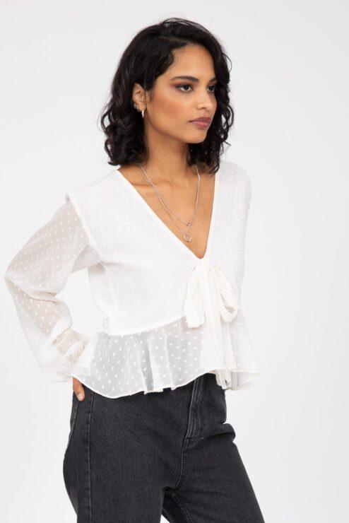 Long Puff Sleeve Butterfly Top In Ivory White
