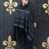 Twill Handwoven Merino Shawl and Oversize Scarf with Stripes 100 X 200cm Black