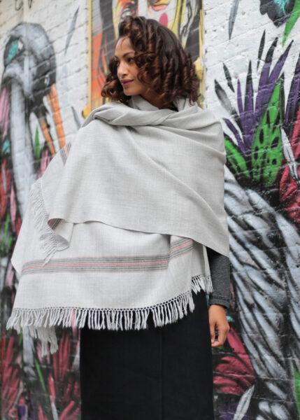 Mansi Merino Handwoven Shawl & Oversize Scarf Stone Grey