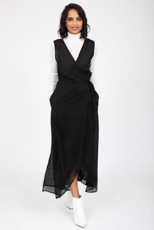 Maxi Wrap Dress with Side Split in Black