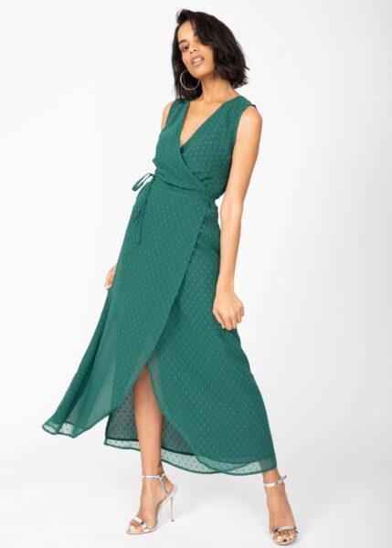 Maxi Wrap Dress With Side Split in Emerald Green