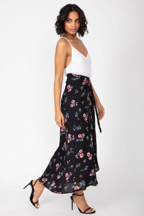 Maxi Wrap Skirt Black Floral Print