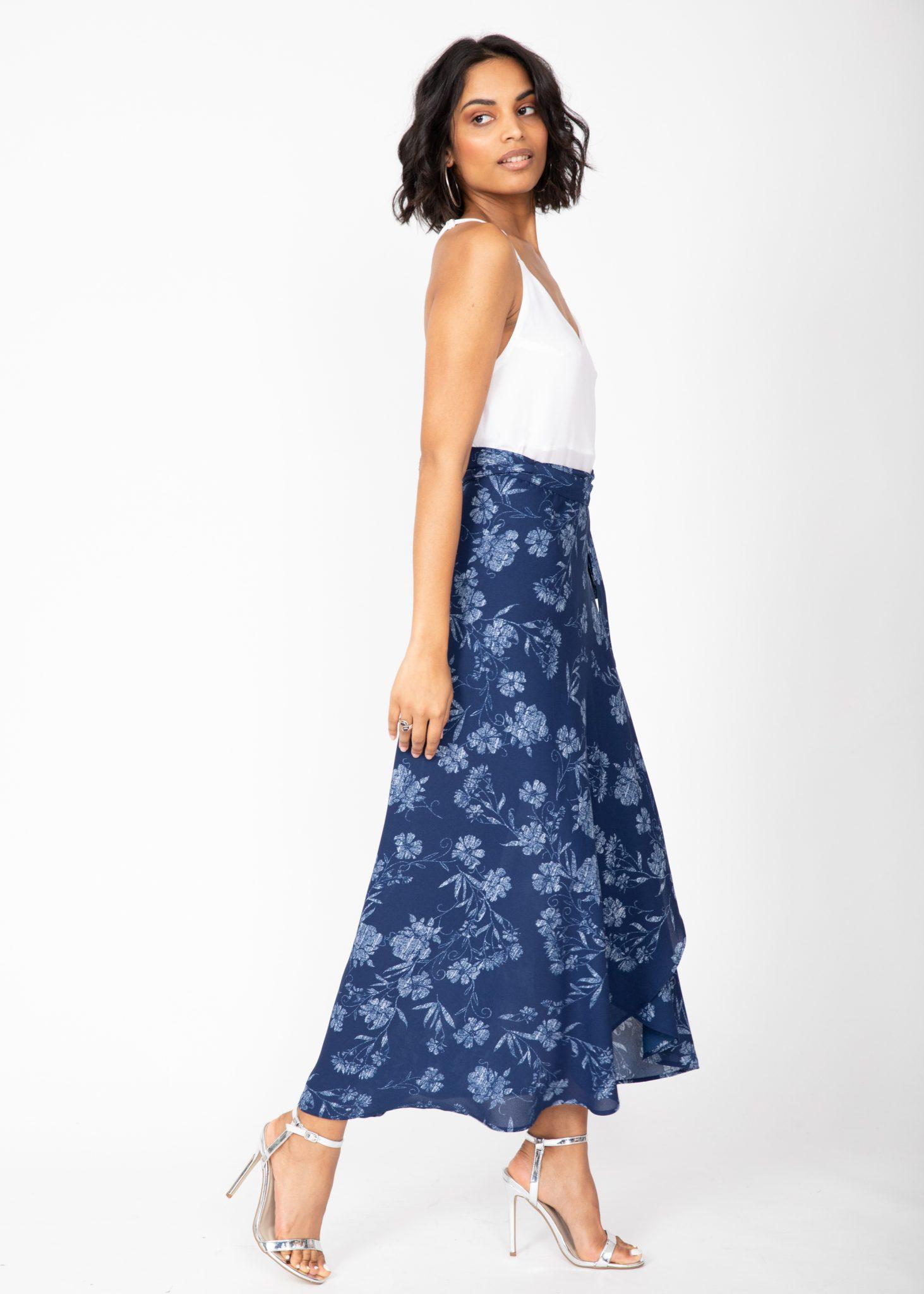 Maxi Wrap Skirt Blue Floral Print – likemary