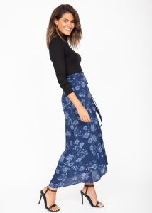 Maxi Wrap Skirt Blue Floral Print