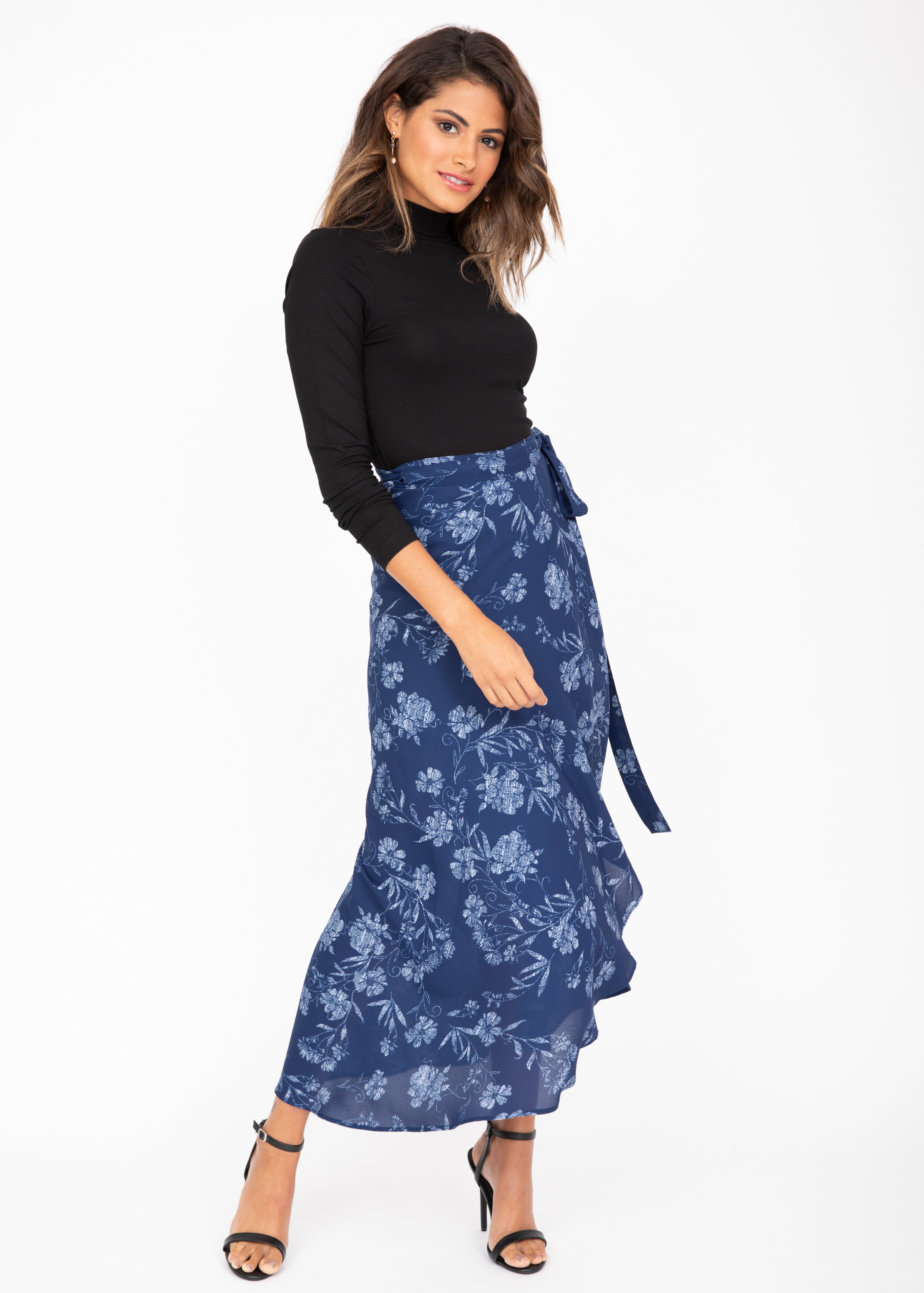 Maxi Wrap Skirt Blue Floral Print ...