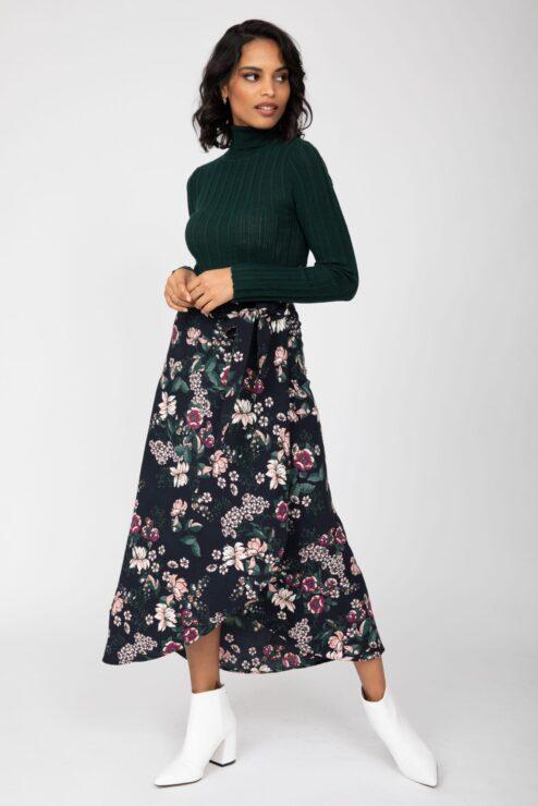 Maxi Wrap Skirt in Midnight Floral Black