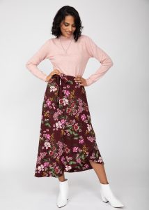 Maxi Wrap Skirt in Pink Floral Burgundy