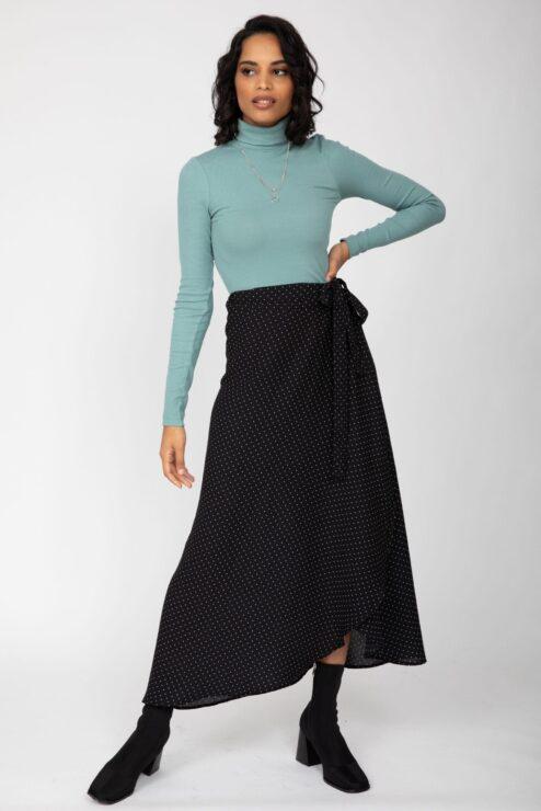 Maxi Wrap Skirt in Polka Dot Black
