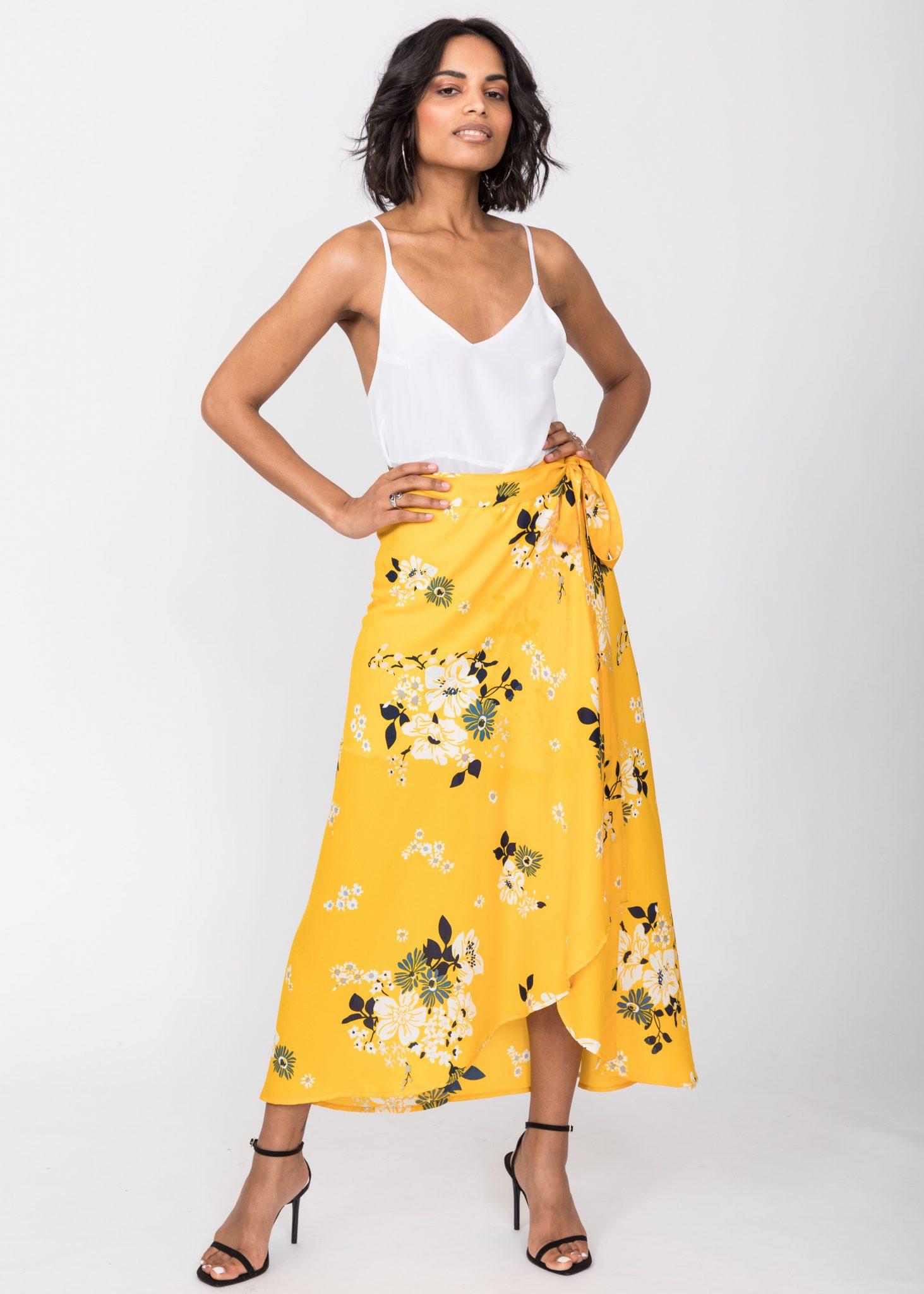 Maxi Wrap Skirt Yellow Floral Print Likemary