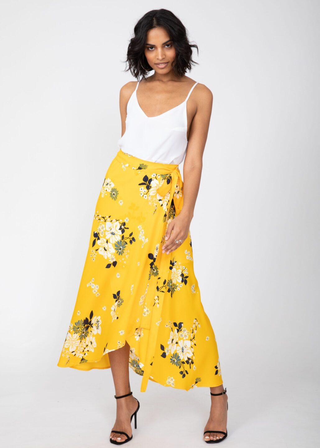 Maxi Wrap Skirt Yellow Floral Print ...