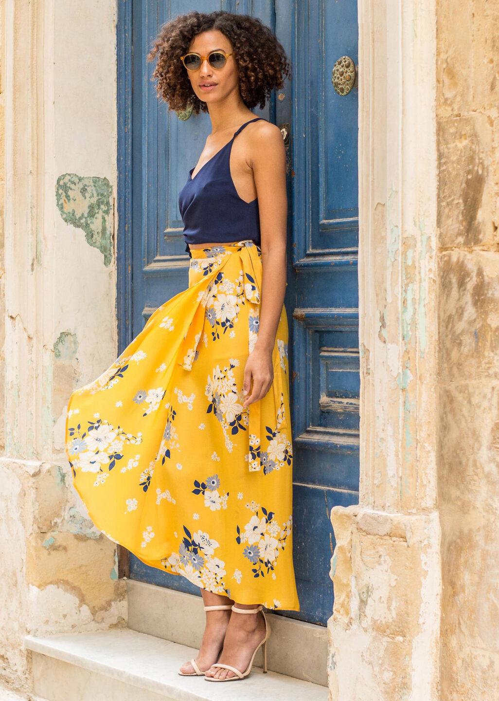 Maxi Wrap Skirt Yellow Floral Print – likemary
