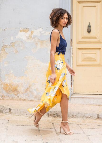 Maxi Wrap Skirt Yellow Floral Print