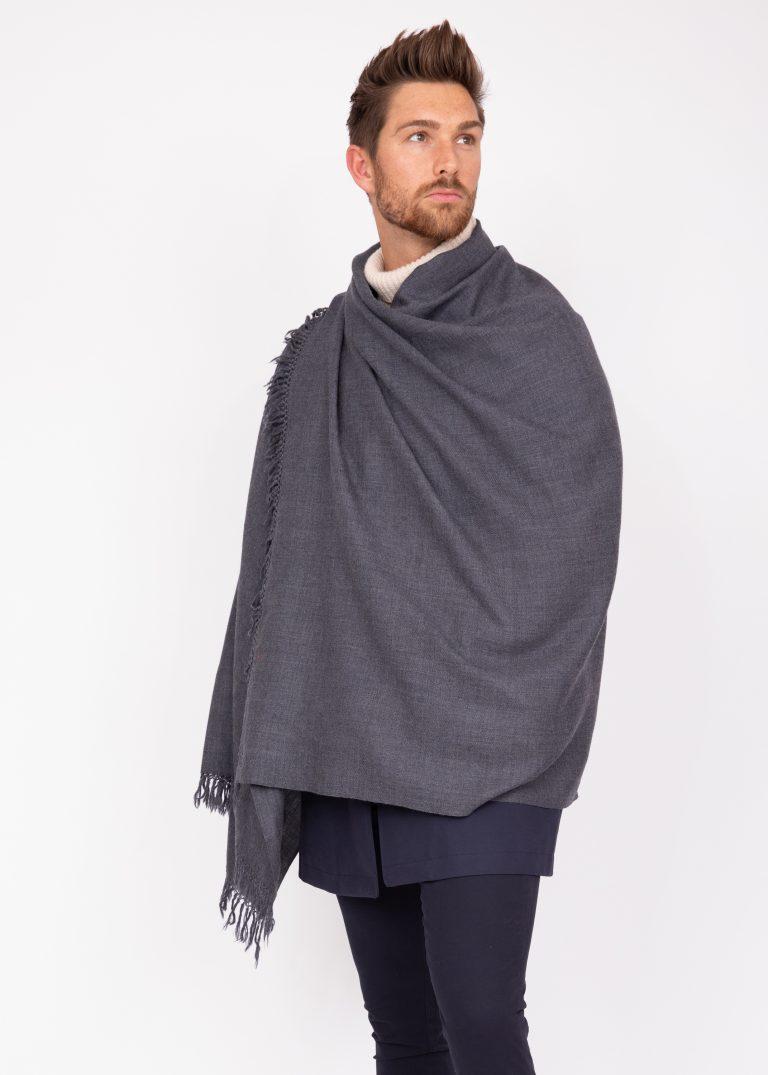 Mens Oversize Wrap Scarf Merino Wool in Twill Weave Charcoal Grey ...