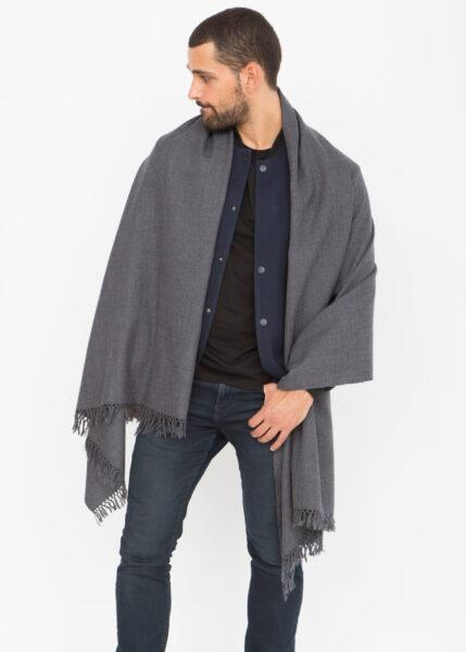 Mens Oversize Wrap Scarf Merino Wool in Twill Weave Charcoal Grey