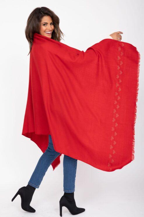 Merino Blanket Scarf Shawl and Oversize Scarf Love Hearts Red 100 x 200cm