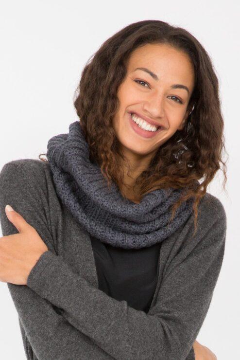 Merino Knitted Infinity Snood Scarf Charcoal