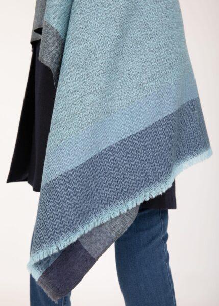 Merino Wool Pashmina Wrap & Blanket Scarf Herringbone Weave Blues