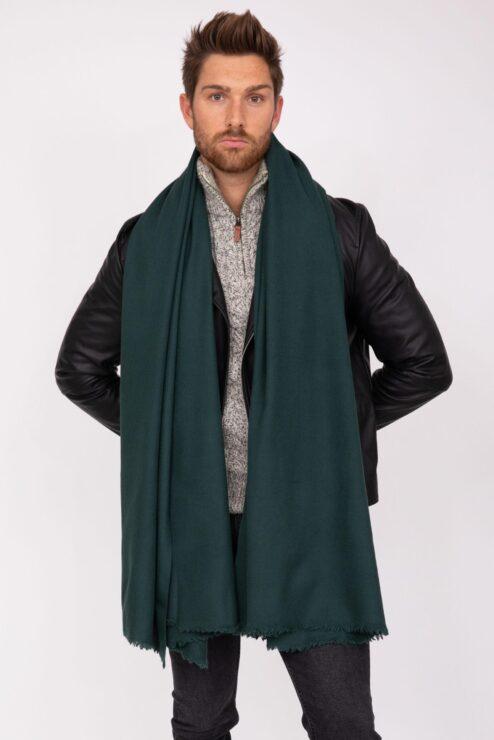 Merino Wool Handwoven Oversize Blanket Scarf 100 X 200cm Holly Green