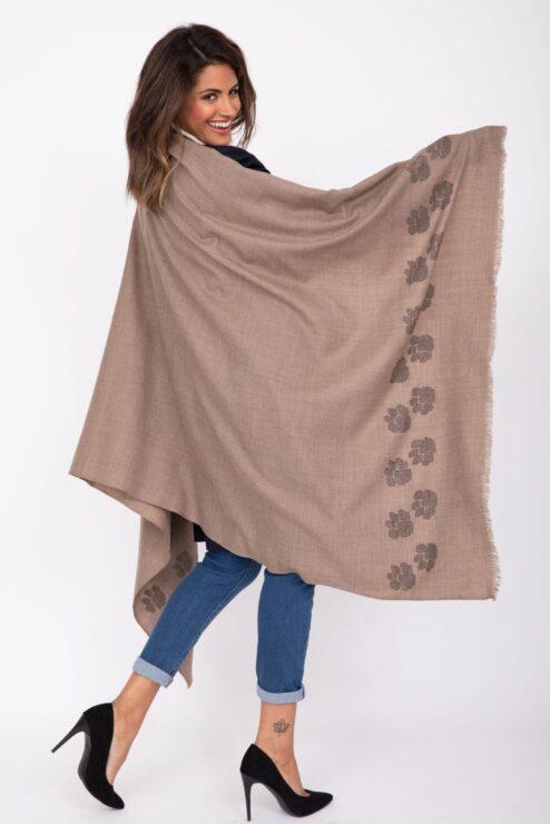 Merino Wool Handwoven Oversize Pashmina & Blanket Scarf with Paws Motif