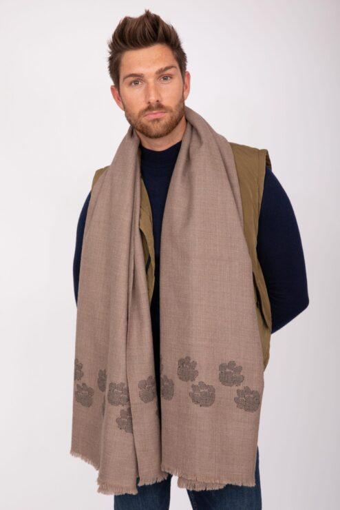 Merino Wool Handwoven Oversize Scarf with Paws Motif 100 X 200cm