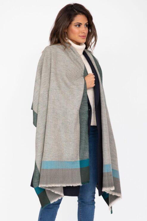 Merino Wool Pashmina Wrap & Blanket Scarf Herringbone Weave Greens