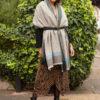Merino Wool Pashmina Wrap & Blanket Scarf Herringbone Weave Greens