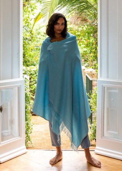 Shoreditch Merino Wool Shawl & Oversize Scarf Crystal Blue 100 x 200cm