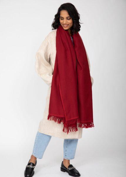 Shoreditch Merino Wool Shawl & Oversize Scarf Red 100 x 200cm