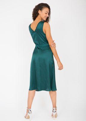 Midi Satin Side Split Wrap Dress Emerald – likemary