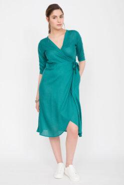 Midi Wrap Dress with 3/4 Sleeves Polka Print