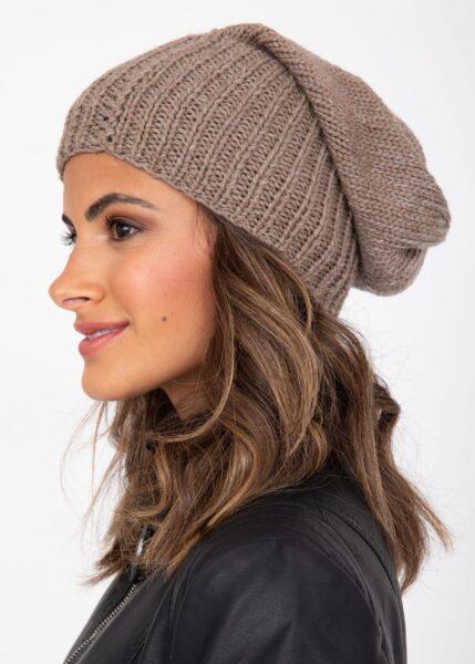 Slouch Beanie Hat Merino Wool Mocha Brown