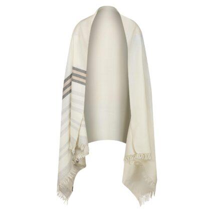 Twill Handwoven Merino Shawl and Oversize Scarf with Stripes 100 X 200cm Cream