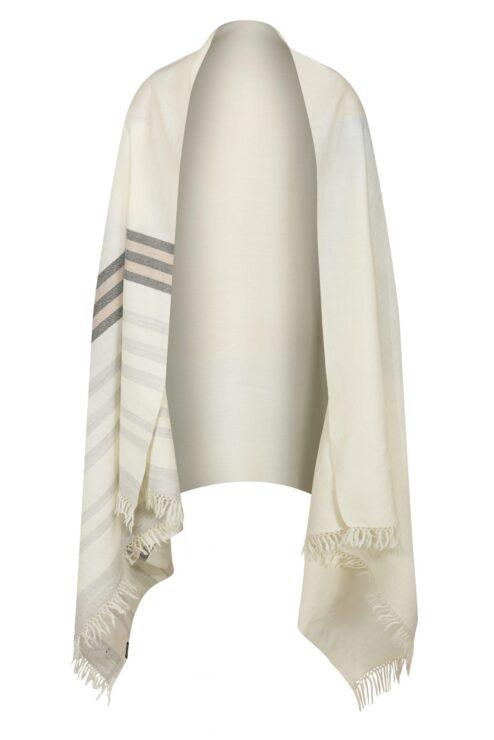 Twill Handwoven Merino Shawl and Oversize Scarf with Stripes 100 X 200cm Cream