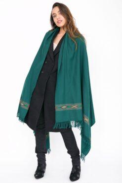 Takhi Merino Handwoven Shawl & Oversize Scarf Blanket Green