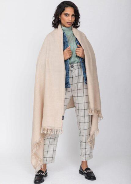 Shoreditch Merino Handwoven Pashmina Shawl and Blanket Scarf Fawn Beige