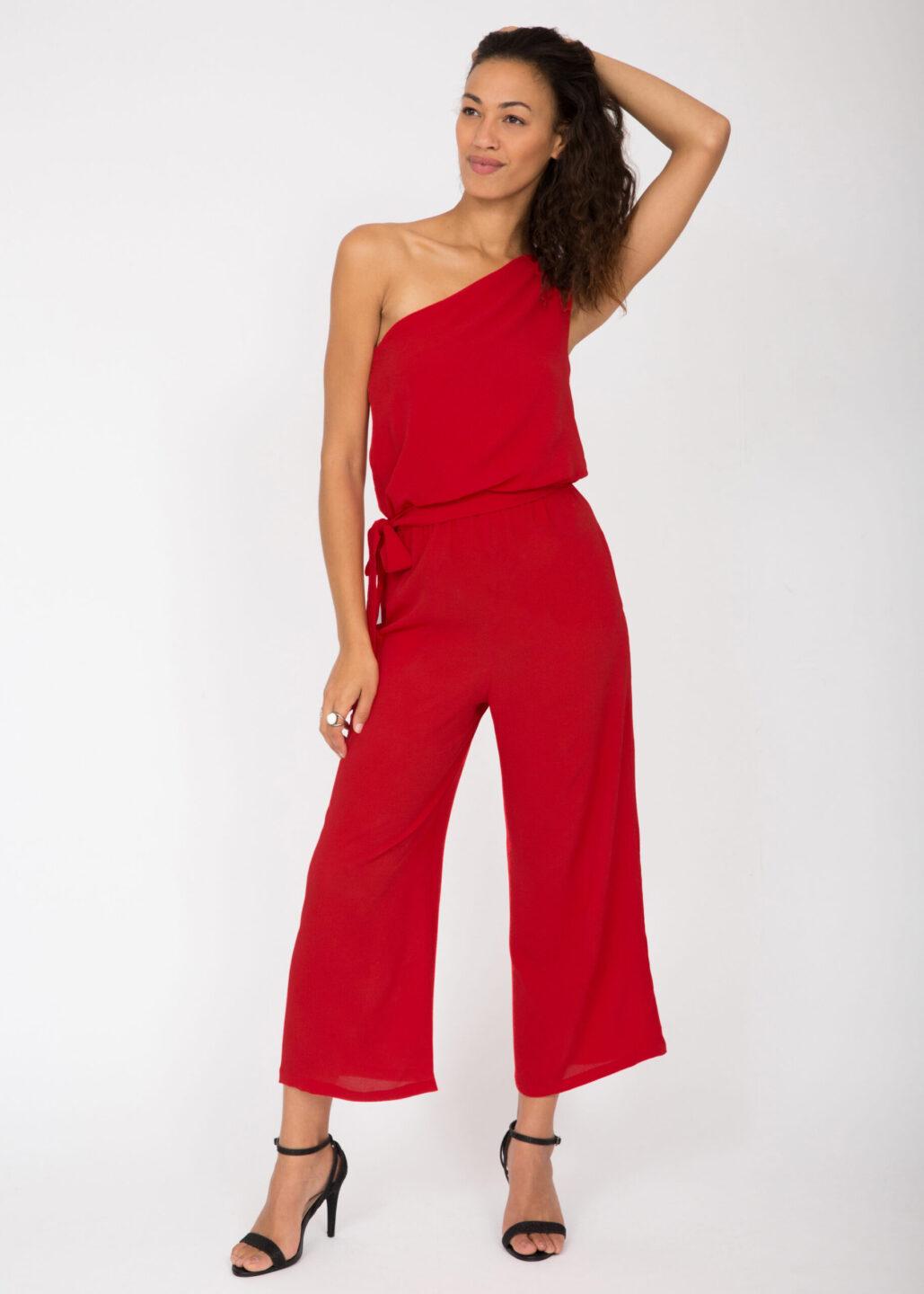One Shoulder Culotte Jumpsuit Red – likemary