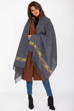 Oversize Blanket Scarf in Merino Wool Takhi Charcoal Grey 75 X 200cm