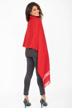 Oversize Blanket Scarf in Merino Wool Takhi Red 75 X 200cm