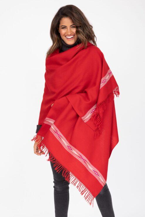 Oversize Blanket Scarf in Merino Wool Takhi Red 75 X 200cm